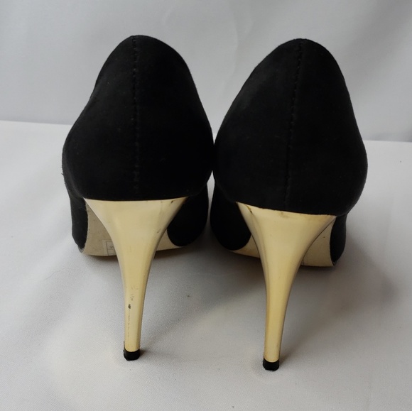 Shoedazzle Hanne Black Suede Shoes w/ Gold sz 6.5 - Picture 3 of 6